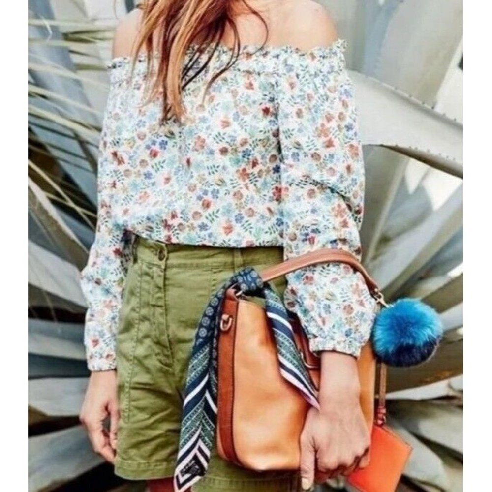 J Crew Liberty Fabric Blouse Sz 2 Edenham Floral Top Off Shoulder Peasant Boho